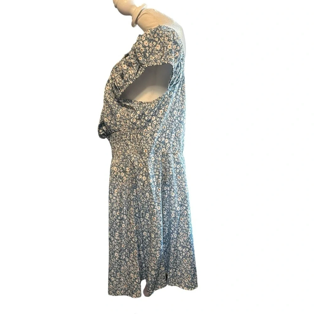 SHEIN Blue Ruched Puff Sleeve Midi Sundress - Picture 3 of 6